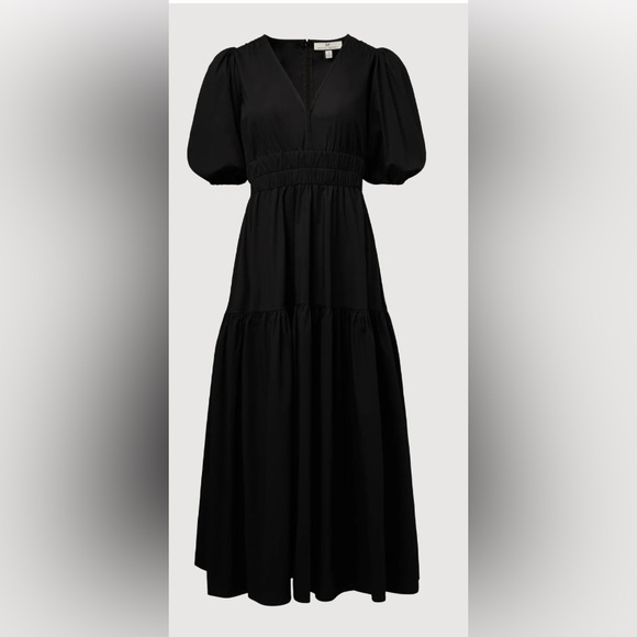 Rachel Parcell Puff Sleeve V-neck Poplin Midi Dress | Black Size Small - Picture 3 of 13